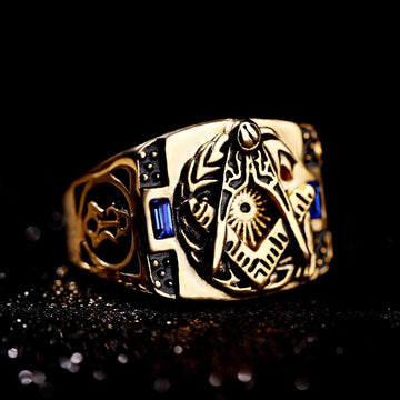 Gold Color Titanium Big Vintage Black Stainless Steel Masonic Rings For Men - The Jewellery Supermarket